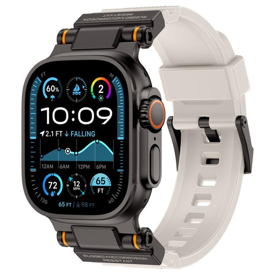 For Apple Watch 42 / 44 / 45 / 46 / 49mm Metal Connector Explorer Silicone Watch Band(Black Starlight)