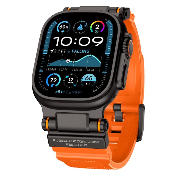 For Apple Watch 46mm / 49mm / 45mm / 44mm Kalebol Outdoor Explorer Metal Connector TPU Watch Band(Black Orange) - Watch Bands by Kalebol | Online Shopping UK | buy2fix