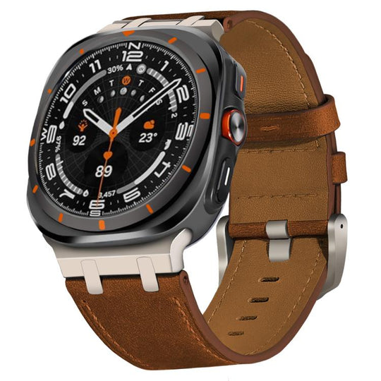 For Galaxy Watch Ultra2 2026 / 2025 / 1 2024 Crazy Horse Leather Watch Band(Red Brown+Titanium Buckle)