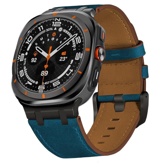 For Galaxy Watch Ultra2 2026 / 2025 / 1 2024 Crazy Horse Leather Watch Band(Dark Blue+Black Buckle)
