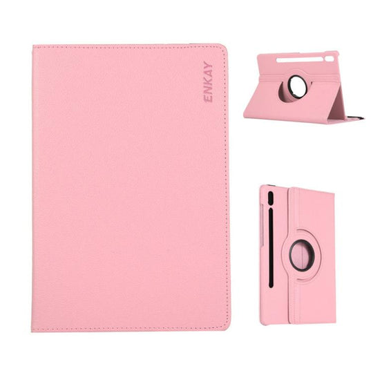 For Samsung Galaxy Tab S10 FE / S9 FE / S9 ENKAY 360 Degree Rotation Litchi Leather Smart Tablet Case(Pink)