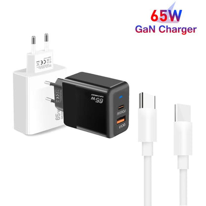 PD41 GaN PD 45W + USB Charger with Type-C to Type-C Data Cable, EU Plug(Black) - USB Charger by buy2fix | Online Shopping UK | buy2fix