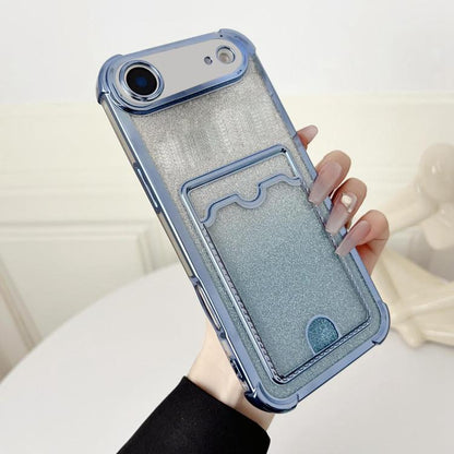 For iPhone Air Four-cornered Glitter Electroplated Card Bag TPU Phone Case(Blue) - iPhone Air Cases by buy2fix | Online Shopping UK | buy2fix