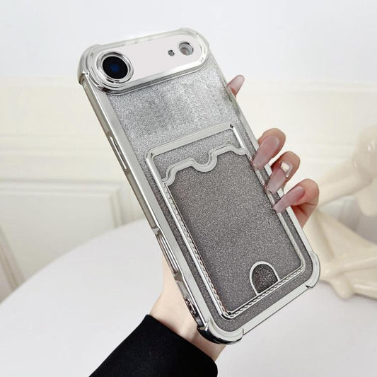 For iPhone Air Four-cornered Glitter Electroplated Card Bag TPU Phone Case(Silver) - iPhone Air Cases by buy2fix | Online Shopping UK | buy2fix