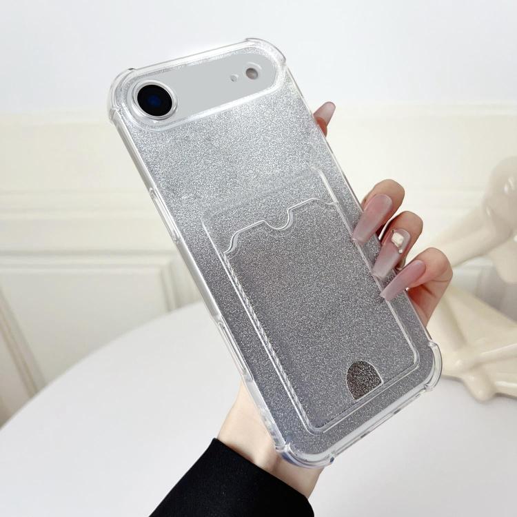 For iPhone Air Four-cornered Glitter Electroplated Card Bag TPU Phone Case(Transparent) - iPhone Air Cases by buy2fix | Online Shopping UK | buy2fix