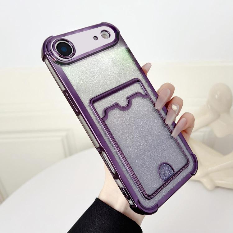 For iPhone Air Four-cornered Glitter Electroplated Card Bag TPU Phone Case(Purple) - iPhone Air Cases by buy2fix | Online Shopping UK | buy2fix