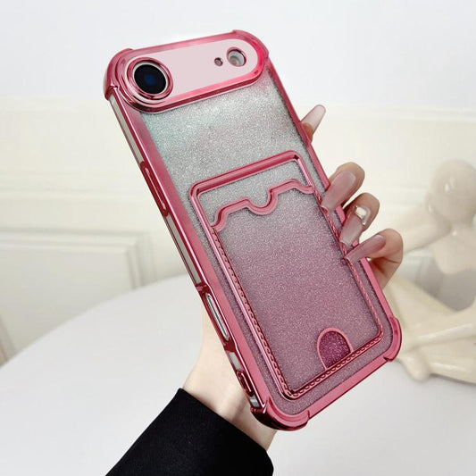 For iPhone Air Four-cornered Glitter Electroplated Card Bag TPU Phone Case(Pink) - iPhone Air Cases by buy2fix | Online Shopping UK | buy2fix