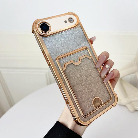 For iPhone Air Four-cornered Glitter Electroplated Card Bag TPU Phone Case(Gold) - iPhone Air Cases by buy2fix | Online Shopping UK | buy2fix