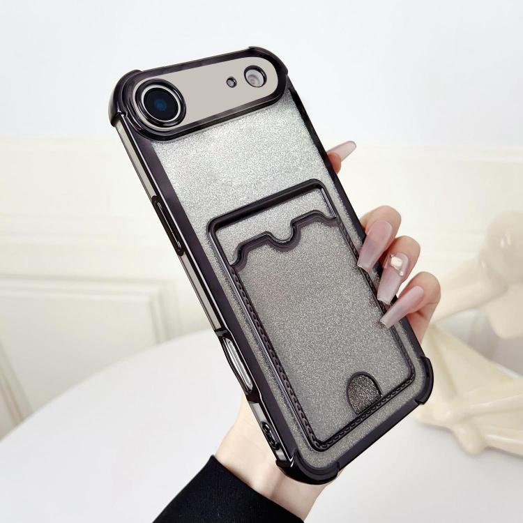 For iPhone Air Four-cornered Glitter Electroplated Card Bag TPU Phone Case(Black) - iPhone Air Cases by buy2fix | Online Shopping UK | buy2fix