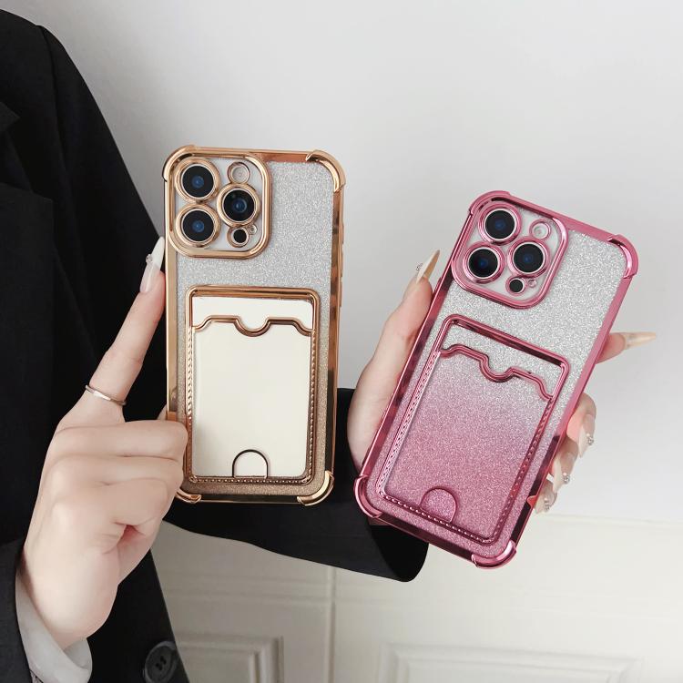 For iPhone Air Four-cornered Glitter Electroplated Card Bag TPU Phone Case(Transparent) - iPhone Air Cases by buy2fix | Online Shopping UK | buy2fix