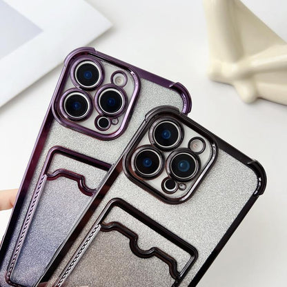For iPhone Air Four-cornered Glitter Electroplated Card Bag TPU Phone Case(Purple) - iPhone Air Cases by buy2fix | Online Shopping UK | buy2fix