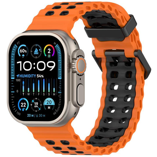 For Apple Watch 46mm / 49mm / 45mm / 44mm Ocean Double-row Hole Two-color Silicone Watch Band(Orange Black)