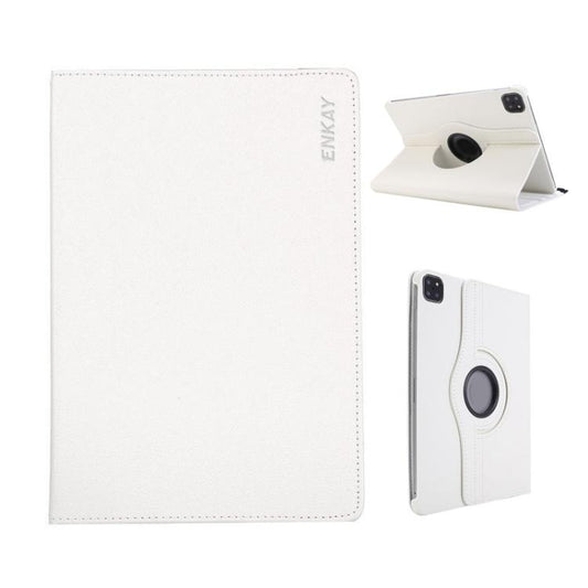 For iPad Air 11 2025 / 2024 / Air 10.9 2022 ENKAY 360 Degree Rotation Litchi Leather Smart Tablet Case(White) - iPad Air 11 2025 / 2024 Cases by ENKAY | Online Shopping UK | buy2fix