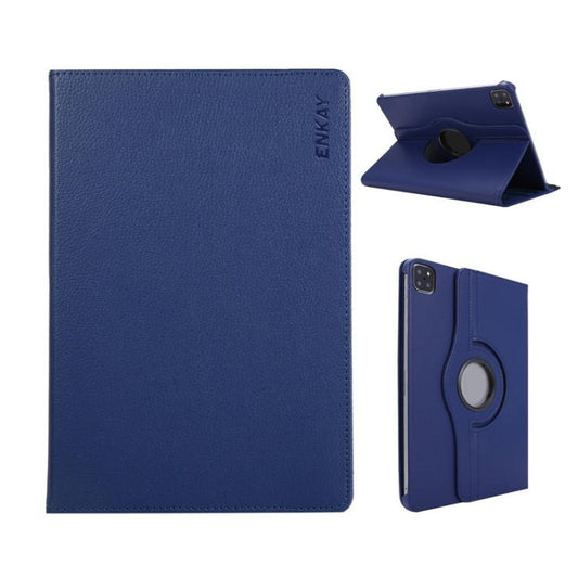 For iPad Pro 12.9 / Air 13 2025 / 2024 ENKAY 360 Degree Rotation Litchi Leather Smart Tablet Case(Dark Blue) - iPad Air 13 2025 / 2024 Cases by ENKAY | Online Shopping UK | buy2fix