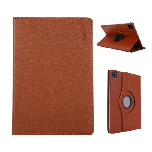 For iPad Pro 12.9 / Air 13 2025 / 2024 ENKAY 360 Degree Rotation Litchi Leather Smart Tablet Case(Brown) - iPad Air 13 2025 / 2024 Cases by ENKAY | Online Shopping UK | buy2fix