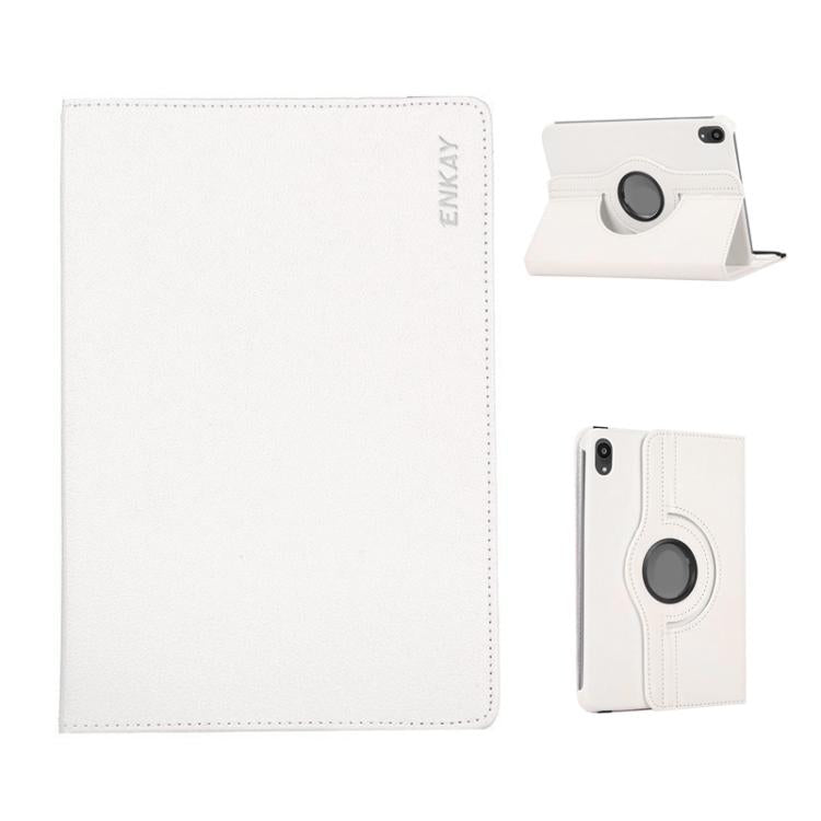 For iPad mini 2024 / mini 6 ENKAY 360 Degree Rotation Litchi Leather Smart Tablet Case(White) - iPad mini 2024 Cases by ENKAY | Online Shopping UK | buy2fix