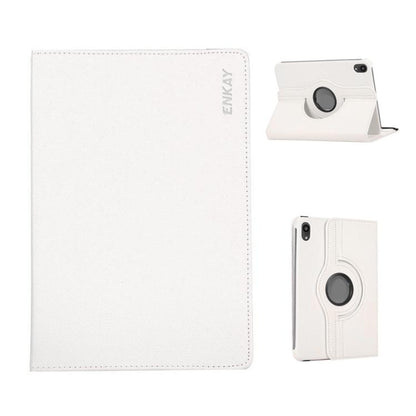 For iPad mini 2024 / mini 6 ENKAY 360 Degree Rotation Litchi Leather Smart Tablet Case(White) - iPad mini 2024 Cases by ENKAY | Online Shopping UK | buy2fix