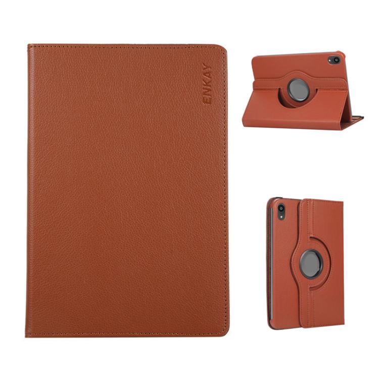 For iPad mini 2024 / mini 6 ENKAY 360 Degree Rotation Litchi Leather Smart Tablet Case(Brown) - iPad mini 2024 Cases by ENKAY | Online Shopping UK | buy2fix