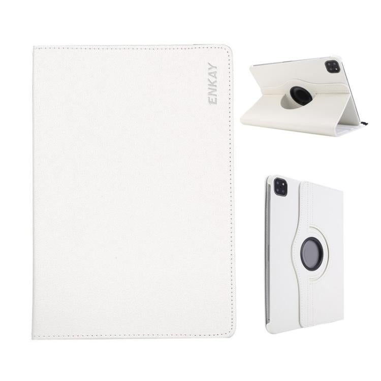 For iPad Pro 13 2025 / 2024 ENKAY 360 Degree Rotation Litchi Leather Smart Tablet Case(White) - iPad Pro 13 2025 / 2024 Cases by ENKAY | Online Shopping UK | buy2fix