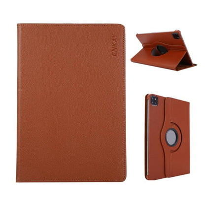 For iPad Pro 13 2025 / 2024 ENKAY 360 Degree Rotation Litchi Leather Smart Tablet Case(Brown) - iPad Pro 13 2025 / 2024 Cases by ENKAY | Online Shopping UK | buy2fix