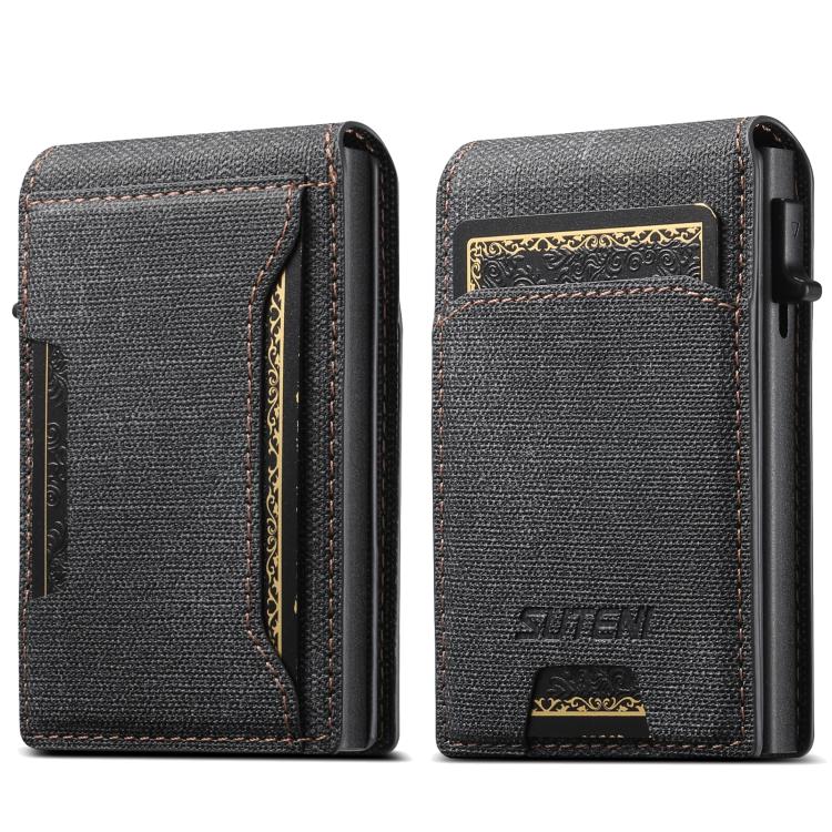 Suteni Denim Pattern Button Automatically Pops Out the Card Box(Black) - Wallets by Suteni | Online Shopping UK | buy2fix