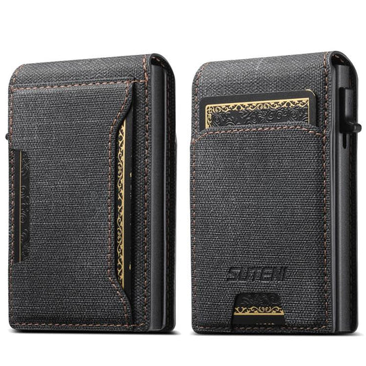 Suteni Denim Pattern Button Automatically Pops Out the Card Box(Black) - Wallets by Suteni | Online Shopping UK | buy2fix