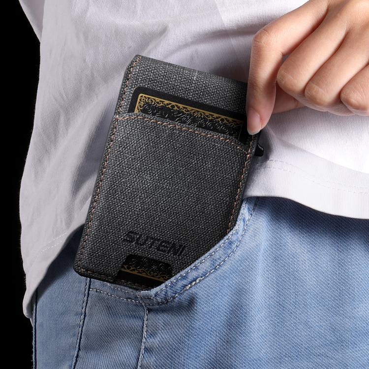 Suteni Denim Pattern Button Automatically Pops Out the Card Box(Black) - Wallets by Suteni | Online Shopping UK | buy2fix