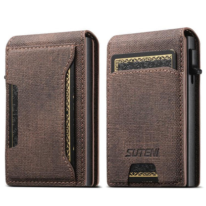 Suteni Denim Pattern Button Automatically Pops Out the Card Box(Brown) - Wallets by Suteni | Online Shopping UK | buy2fix