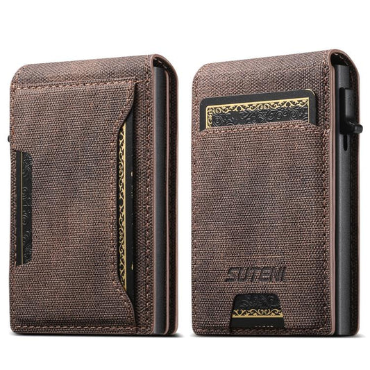 Suteni Denim Pattern Button Automatically Pops Out the Card Box(Brown) - Wallets by Suteni | Online Shopping UK | buy2fix