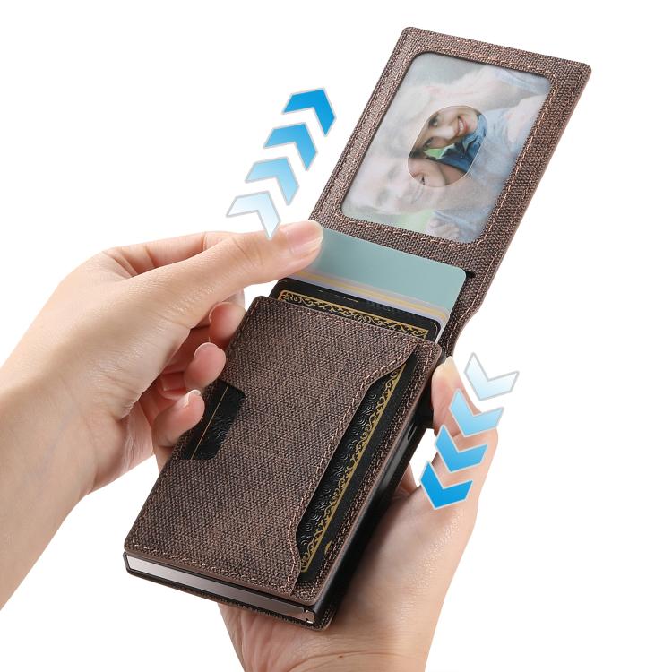 Suteni Denim Pattern Button Automatically Pops Out the Card Box(Brown) - Wallets by Suteni | Online Shopping UK | buy2fix