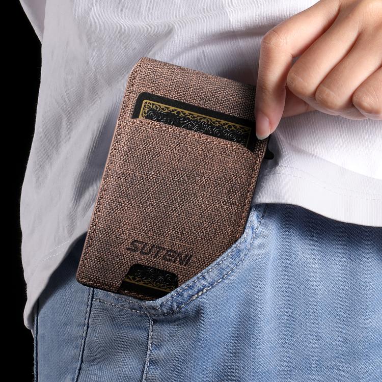 Suteni Denim Pattern Button Automatically Pops Out the Card Box(Brown) - Wallets by Suteni | Online Shopping UK | buy2fix