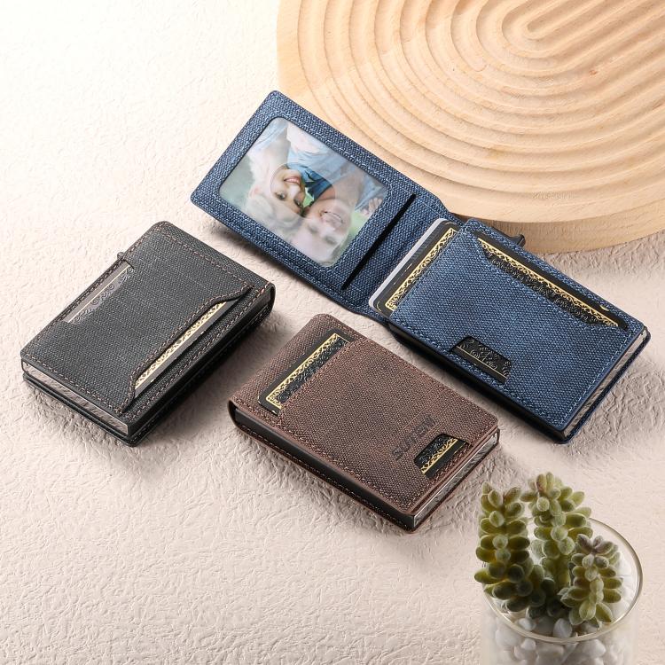 Suteni Denim Pattern Button Automatically Pops Out the Card Box(Black) - Wallets by Suteni | Online Shopping UK | buy2fix