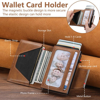 Suteni oil wax-patterned left and right buckle buttons automatically pop out the card box(Brown) - Adhesive Card Holders by Suteni | Online Shopping UK | buy2fix