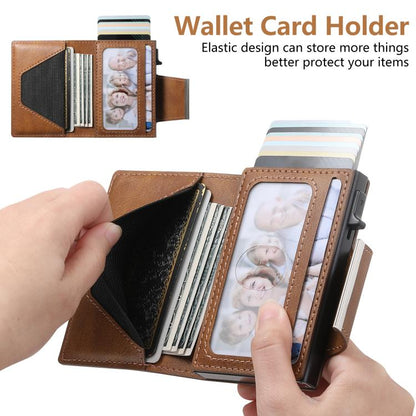 Suteni oil wax-patterned left and right buckle buttons automatically pop out the card box(Brown) - Adhesive Card Holders by Suteni | Online Shopping UK | buy2fix