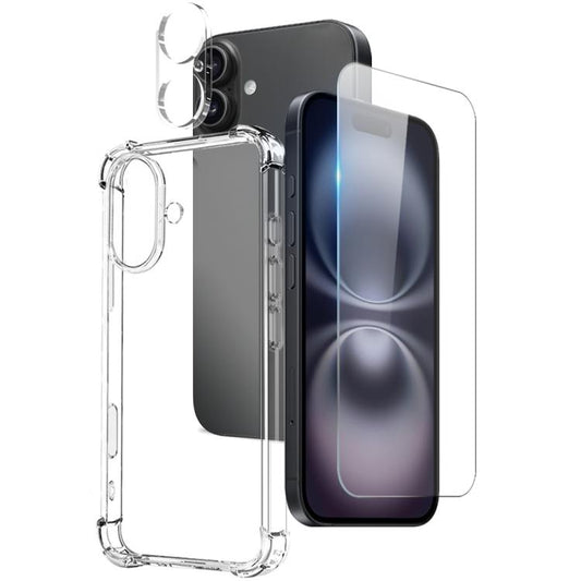 For iPhone 16 NORTHJO 3 in 1 TPU Airbag Shockproof Phone Case with Screen Protector Lens Film(Clear) - iPhone 16 Cases by NORTHJO | Online Shopping UK | buy2fix