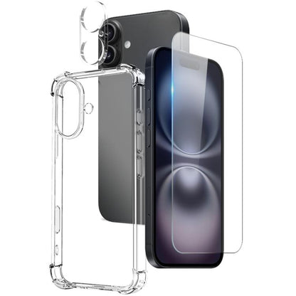 For iPhone 16 NORTHJO 3 in 1 TPU Airbag Shockproof Phone Case with Screen Protector Lens Film(Clear) - iPhone 16 Cases by NORTHJO | Online Shopping UK | buy2fix