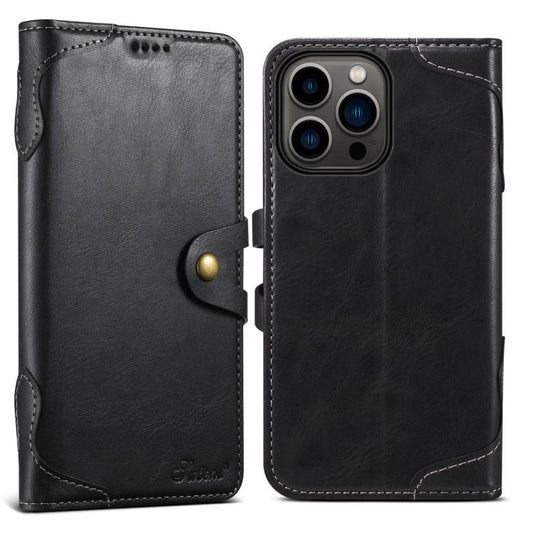 For iPhone 16 Pro Suteni Q-03 Oil Wax Magnetic Clasp Leather Phone Case(Black) - iPhone 16 Pro Cases by Suteni | Online Shopping UK | buy2fix