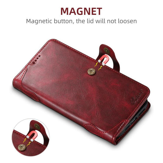 For iPhone 16 Plus Suteni Q-03 Oil Wax Magnetic Clasp Leather Phone Case(Red) - iPhone 16 Plus Cases by Suteni | Online Shopping UK | buy2fix