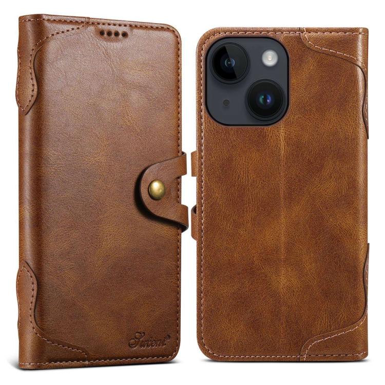 For iPhone 13 mini Suteni Q-03 Oil Wax Magnetic Clasp Leather Phone Case(Brown) - iPhone 13 mini Cases by Suteni | Online Shopping UK | buy2fix