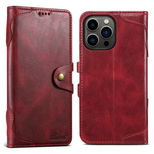 For iPhone 12 Pro Max Suteni Q-03 Oil Wax Magnetic Clasp Leather Phone Case(Red) - iPhone 12 Pro Max Cases by Suteni | Online Shopping UK | buy2fix