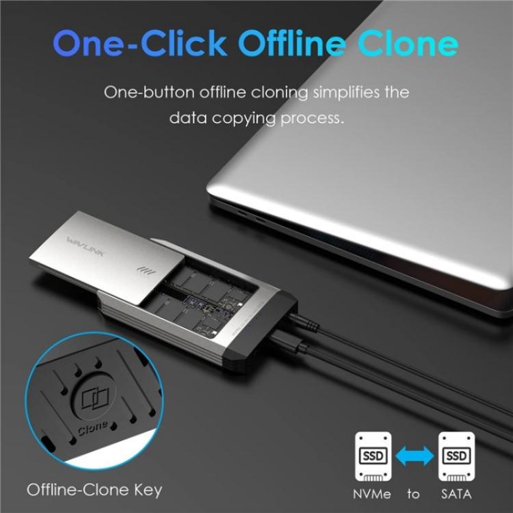 WAVLINK ST347 One-Click Offline Clone Dual Slot M.2 SSD Enclosure USB-C 3.2 Gen2 10Gbps(UK Plug) - HDD Enclosure by WAVLINK | Online Shopping UK | buy2fix