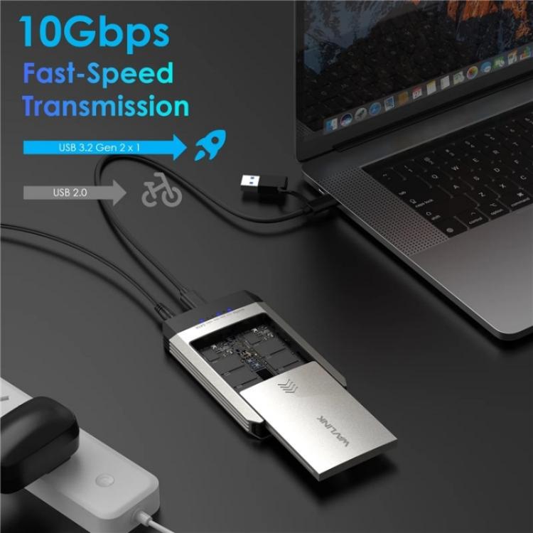 WAVLINK ST347 One-Click Offline Clone Dual Slot M.2 SSD Enclosure USB-C 3.2 Gen2 10Gbps(UK Plug) - HDD Enclosure by WAVLINK | Online Shopping UK | buy2fix