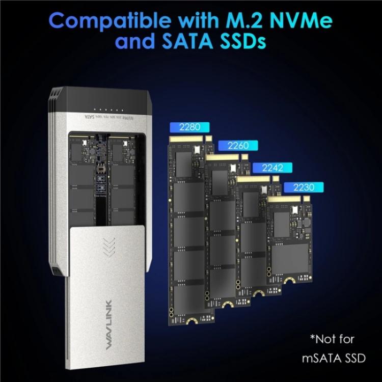 WAVLINK ST347 One-Click Offline Clone Dual Slot M.2 SSD Enclosure USB-C 3.2 Gen2 10Gbps(US Plug) - HDD Enclosure by WAVLINK | Online Shopping UK | buy2fix