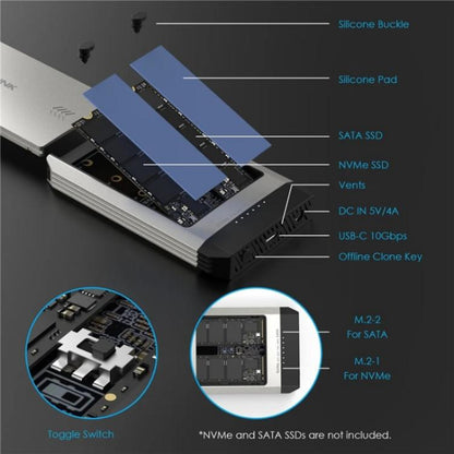 WAVLINK ST347 One-Click Offline Clone Dual Slot M.2 SSD Enclosure USB-C 3.2 Gen2 10Gbps(EU Plug) - HDD Enclosure by WAVLINK | Online Shopping UK | buy2fix