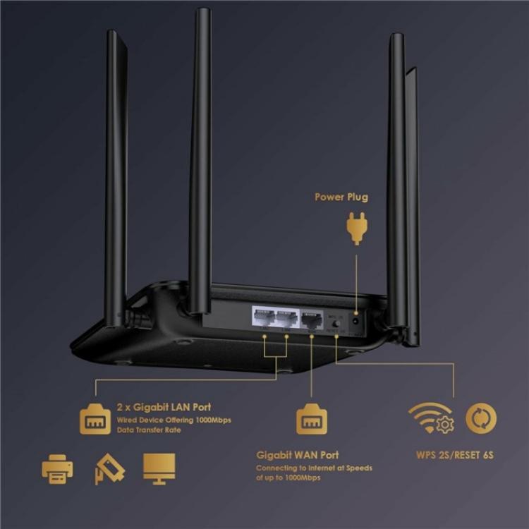 WAVLINK WN530HG4 Home Gigabit Ethernet MU-MIMO Router AC1200 Dual Band Router, Plug:EU Plug - Wireless Routers by WAVLINK | Online Shopping UK | buy2fix