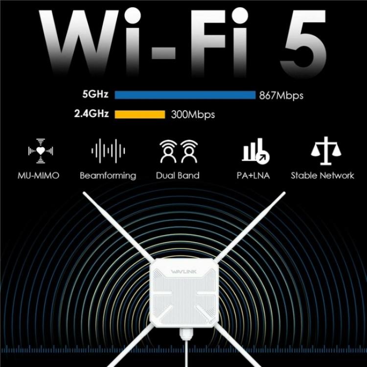 WAVLINK WN588HA2 AP Repeater WiFi Signal Booster AC1200 Dual Band WiFi Extender, Plug:AU Plug - Wireless Routers by WAVLINK | Online Shopping UK | buy2fix