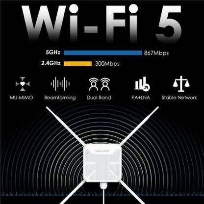 WAVLINK WN588HA2 AP Repeater WiFi Signal Booster AC1200 Dual Band WiFi Extender, Plug:AU Plug - Wireless Routers by WAVLINK | Online Shopping UK | buy2fix