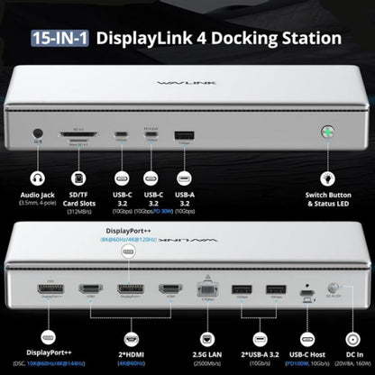 WAVLINK WL-UG75PD1-DH2 USB-C / Type-C Displaylink DL7400 Docking Station Support Quad Display(US Plug) -  by WAVLINK | Online Shopping UK | buy2fix