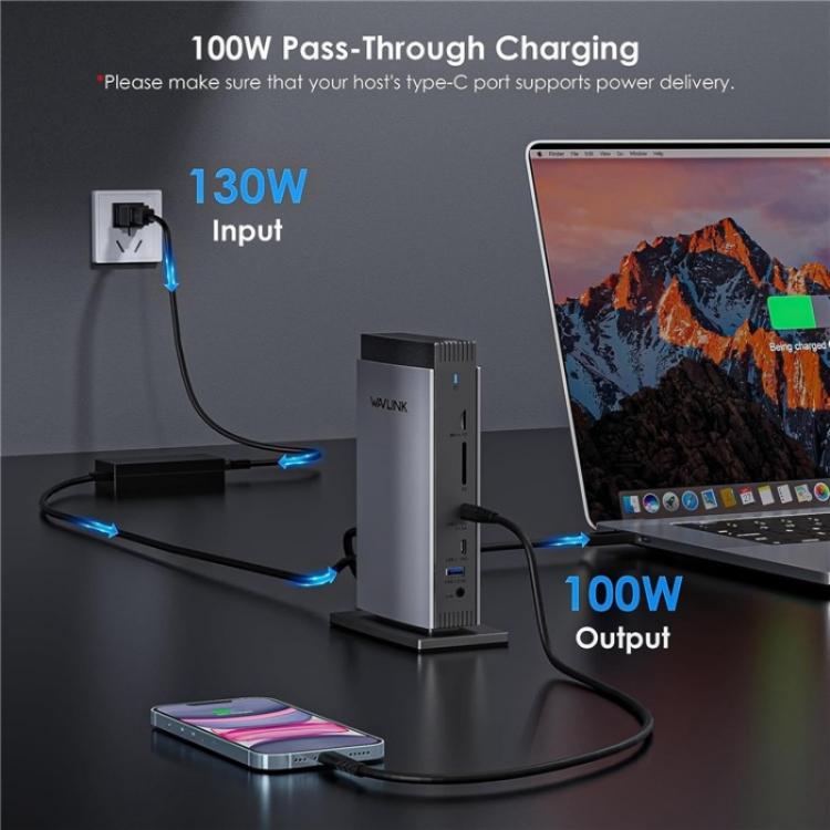 WAVLINK WL-UG69PD13Pro DisplayLink Docking Station 15 in 1 USB-C Hub for MacBook Laptop(UK Plug) -  by WAVLINK | Online Shopping UK | buy2fix