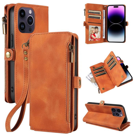 For iPhone 16 Pro Fantasy Multifunctional Zipper Wallet Leather Phone Case(orange) - iPhone 16 Pro Cases by buy2fix | Online Shopping UK | buy2fix